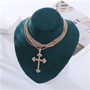 ( Gold)occidental style fashion multilayer chain necklace diamond high clavicle chain personality pendant banquet tempe