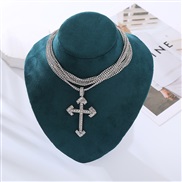 ( Silver)occidental style fashion multilayer chain necklace diamond high clavicle chain personality pendant banquet tem