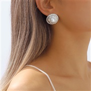 ( White K+)E medium Round turquoise earrings  samll retroVintage embed Pearl retro Earring