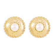 (gold +)E medium Round turquoise earrings  samll retroVintage embed Pearl retro Earring