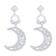 ( White K)E elegant flash diamond Moon pendant earrings  retro geometry fully-jewelled hollow temperament Earring