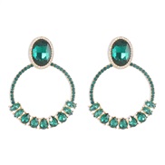 (gold +green )E fashion creative colorful diamond circle ear stud  retro elegant claw chain brilliant exaggerating earr