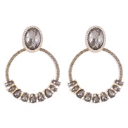 (gold + transparent grey)E fashion creative colorful diamond circle ear stud  retro elegant claw chain brilliant exagge