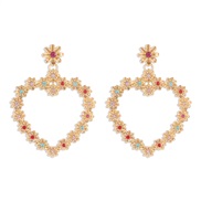 ( Gold)E occidental style exaggerating fully-jewelled love flowers earrings  wind elegant color geometry Alloy Earring 