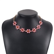 ( Pink)occidental style wind medium diamond flowers clavicle chain  fashion elegant samll earrings necklace set