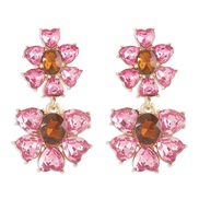 ( Pink)E occidental style fashion medium fully-jewelled flowers earrings  retro personality sweet flowers splice tassel
