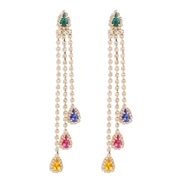 ( Gold)E occidental style retro color drop pendant ear stud  flash diamond elegant luxurious claw chain tassel temperam