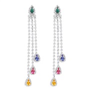 ( White k)E occidental style retro color drop pendant ear stud  flash diamond elegant luxurious claw chain tassel tempe