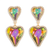 ( Green color)E fashion Colorful splice love earrings  personality elegant temperament flash diamond glass pendant Earr
