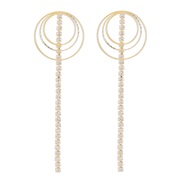 ( Gold)E retro brief diamond tassel earrings  elegant claw chain multilayer circle ear stud
