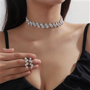 ( electroplated silvery )occidental style fashion necklace Rhinestone fully-jewelled brief all-Purpose chain earrings t