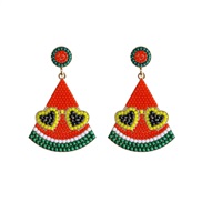 ( red)occidental style summer creative sector watermelon Alloy beads earring lady leisure