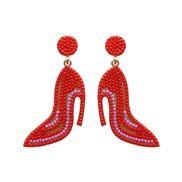 ( red)summer occidental style Alloy mosaic beads High-heeled shoes Modeling earring fashion personality exaggerating Ea