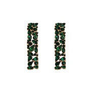 ( green)occidental style wind fashion luxurious super temperament geometry four long colorful diamond Alloy ear stud wo