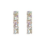 (AB color)occidental style wind fashion luxurious super temperament geometry four long colorful diamond Alloy ear stud 