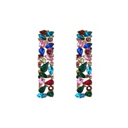 ( Color)occidental style wind fashion luxurious super temperament geometry four long colorful diamond Alloy ear stud wo