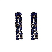 ( blue)occidental style wind fashion luxurious super temperament geometry four long colorful diamond Alloy ear stud wom