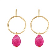 ( rose Red) occidental style fashion brief Irregular geometry Round resin pendant Alloy earring temperament all-Purpose