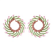 ( Green powder)occidental style new exaggerating fully-jewelled sun flower Alloy diamond earrings woman fashion persona