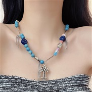( blue) color candy beads necklace woman summerins samll high clavicle chain chain