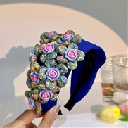 (F 664  sapphire blue )occidental style width fashion small fresh flowers Headband  original style handmade Cloth exagg