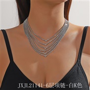 (JXJL21141 6 necklace  White KWhite Diamond )occidental style fashion multilayer chain brilliant claw chain Rhinestone 
