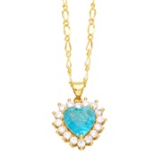 ( blue)occidental style fashion brief love necklaceins samll high embed zircon heart-shaped pendant clavicle chainnkn