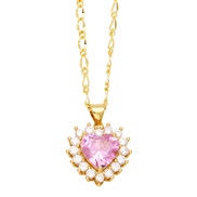 ( Pink)occidental style fashion brief love necklaceins samll high embed zircon heart-shaped pendant clavicle chainnkn