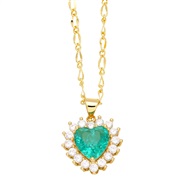 ( green)occidental style fashion brief love necklaceins samll high embed zircon heart-shaped pendant clavicle chainnkn