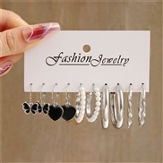 (549 7 3)occidental style black Peach heart butterfly earrings set creative brief Pearl circle