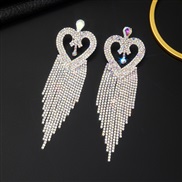 ( Silver)occidental style tassel earrings diamond color long style heart-shaped earring fashion brilliant fully-jewelle