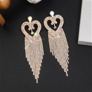 ( Gold)occidental style tassel earrings diamond color long style heart-shaped earring fashion brilliant fully-jewelled 