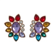 ( Color)summer occidental style exaggerating earrings fully-jewelled flowers Earring lady Alloy diamond flowers ear stud