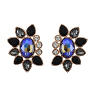 ( black)summer occidental style exaggerating earrings fully-jewelled flowers Earring lady Alloy diamond flowers ear stud