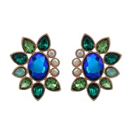 ( green)summer occidental style exaggerating earrings fully-jewelled flowers Earring lady Alloy diamond flowers ear stud