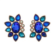 ( blue)summer occidental style exaggerating earrings fully-jewelled flowers Earring lady Alloy diamond flowers ear stud