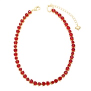 ( red) high retro color heart-shaped zircon clavicle chain woman  occidental style fashion love necklace chainnkn