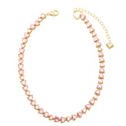 ( Pink) high retro color heart-shaped zircon clavicle chain woman  occidental style fashion love necklace chainnkn