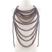 ( gray)occidental style retro multilayer hollow Pearl chain  exaggerating Irregular woman