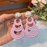 (E 1384  Pink)occidental style fashion geometry Pearl earrings woman  creative long style brief pure color exaggerating