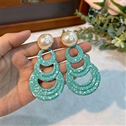 (E 1384  blue)occidental style fashion geometry Pearl earrings woman  creative long style brief pure color exaggerating