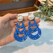 (E 1384  blue)occidental style fashion geometry Pearl earrings woman  creative long style brief pure color exaggerating