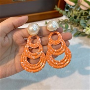 (E 1384  Orange)occidental style fashion geometry Pearl earrings woman  creative long style brief pure color exaggerati