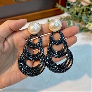 (E 1384  black)occidental style fashion geometry Pearl earrings woman  creative long style brief pure color exaggeratin