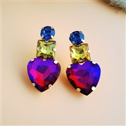 ( rose Red)occidental style summer colorful diamond geometry heart-shaped Alloy diamond Rhinestone earrings woman fashi