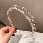( Pink)white Pearl Headband Korea sweet Ladies super Double row Headband woman Alloy Pearl flowers