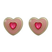 ( Pink)occidental style earrings heart-shaped Earring woman Alloy enamel diamond Peach heart ear stud fashion Korean st