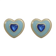 ( blue)occidental style earrings heart-shaped Earring woman Alloy enamel diamond Peach heart ear stud fashion Korean st