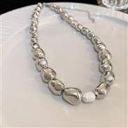 ( SilverIrregular   necklace) Metal wind Irregular Pearl necklace personality high temperament clavicle chain woman