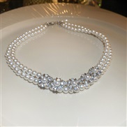 (Pearl  necklace)Double layer diamond Pearl necklace high samll temperament clavicle chain woman